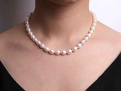 JYX 7-8mm Freshwater Pearl Choker Oval Natural White